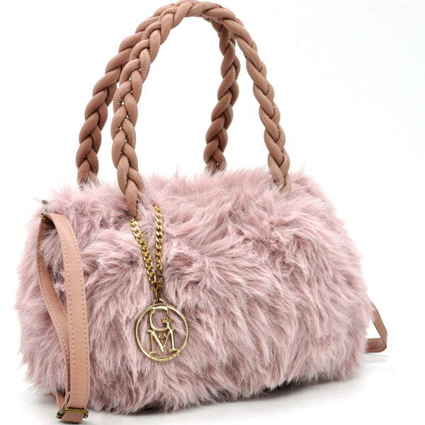 La Melinda- Borsa firmata Gyoiamea in eco pelliccia morbida teddy pelo manici intrecciati