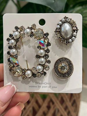 Set Spille da Giacca Donna con Perle e Strass - Accessori Oro Antico