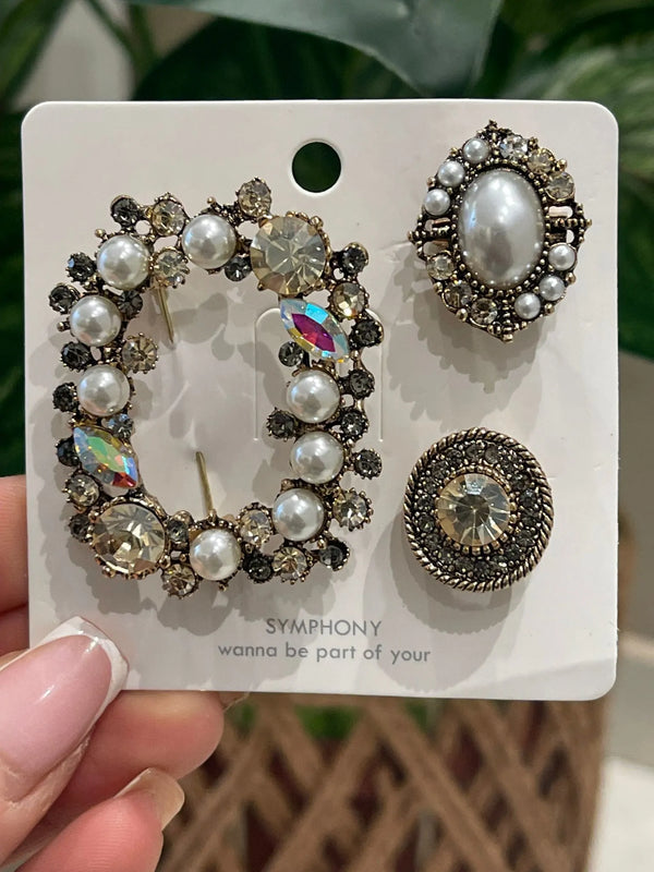 Set Spille da Giacca Donna con Perle e Strass - Accessori Oro Antico