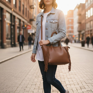 Borsa firmata COCONUDA Colletion donna spalla a tracolla simil pelle nuova shopping frange nappe