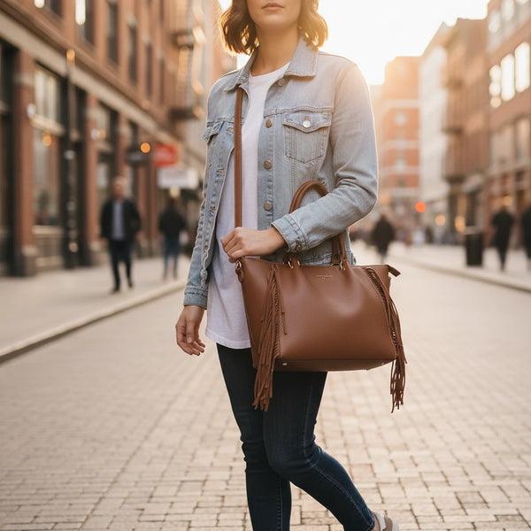 Borsa firmata COCONUDA Colletion donna spalla a tracolla simil pelle nuova shopping frange nappe