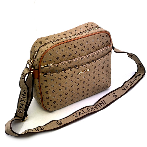 Borsa 4 cerniere firmata VALENTINI multitasche capiente donna tracolla fantasia logo grande
