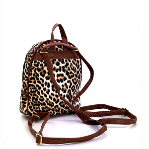 Zaino Leopardato Cleopatra in Ecopelle con Doppia Zip e Charm Moda Donna