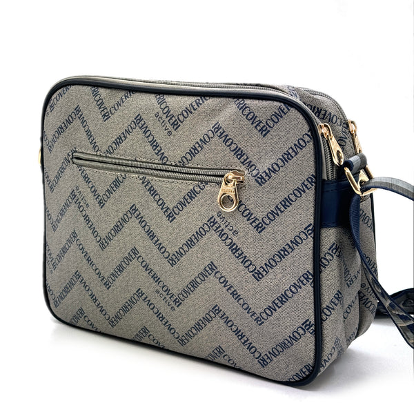 Borsa tracolla firmata COVERI ACTIVE in simil pelle pregiata tasche con cerniera fantasia logata originale toppe