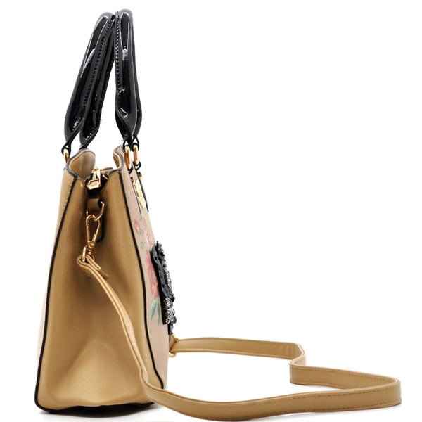 Borsa donna Valentini Gino beige con fiori e scritta LOVE – Borsa a mano e tracolla elegante