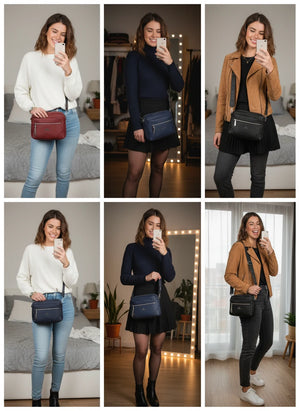 YYcoveri Borsa firmata a mano e tracolla borsetta con molte chiusure con zip simil pelle martellata