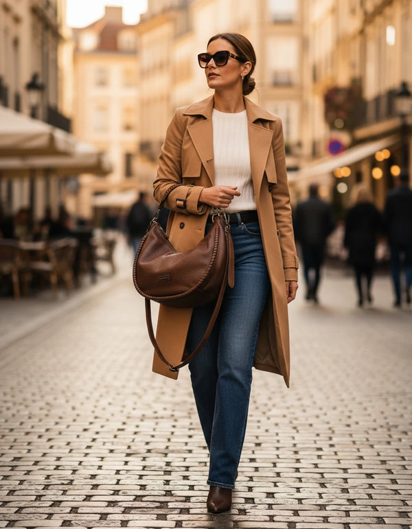 Borsa a sacco mezzaluna firmata CHARRO donna spalla a tracolla simil pelle grande monomanico intrecciato