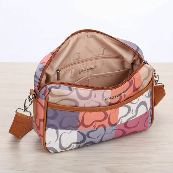 2 in 1 Borsa firmata Baci&Abbracci + portafoglio abbinato multitasche fantasia logo impermeabile zip borsetta