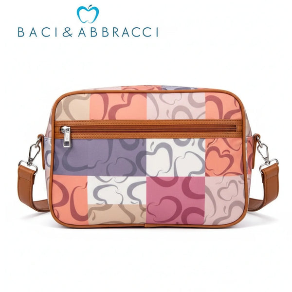 2 in 1 Borsa firmata Baci&Abbracci + portafoglio abbinato multitasche fantasia logo impermeabile zip borsetta