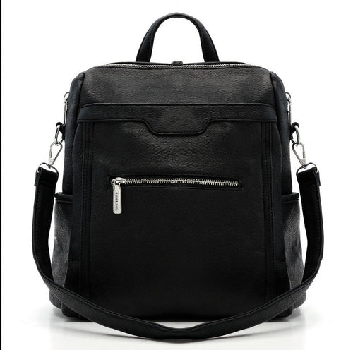 Zaino TRASFORMABILE 2IN1 in eco Pelle firmato   - Elegante e Resistente, Donna , Zaino Casual con Tasca Frontale con Zip e Tasche Laterali, Perfetto per Uso Quotidiano e Lavoro