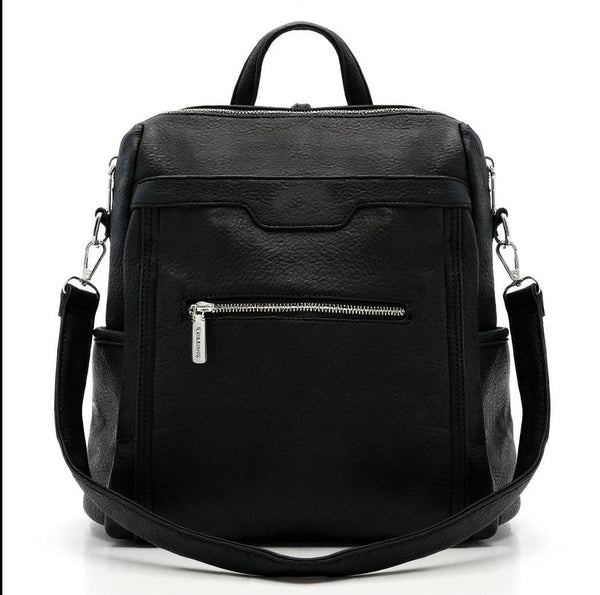 Zaino TRASFORMABILE 2IN1 in eco Pelle firmato   - Elegante e Resistente, Donna , Zaino Casual con Tasca Frontale con Zip e Tasche Laterali, Perfetto per Uso Quotidiano e Lavoro