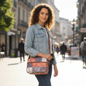 2 in 1 Borsa firmata Baci&Abbracci + portafoglio abbinato multitasche fantasia logo impermeabile zip borsetta