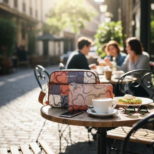 2 in 1 Borsa firmata Baci&Abbracci + portafoglio abbinato multitasche fantasia logo impermeabile zip borsetta