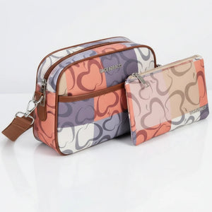 2 in 1 Borsa firmata Baci&Abbracci + portafoglio abbinato multitasche fantasia logo impermeabile zip borsetta