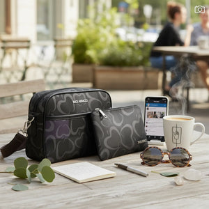 2 in 1 Borsa firmata Baci&Abbracci + portafoglio abbinato multitasche fantasia logo impermeabile zip borsetta