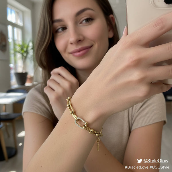 Bracciale a Maglia Urban Link con Chiusura Gioiello e Zirconi regolabile