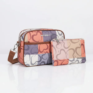 2 in 1 Borsa firmata Baci&Abbracci + portafoglio abbinato multitasche fantasia logo impermeabile zip borsetta