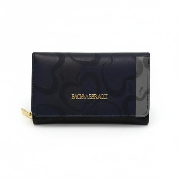 Portafoglio firmato Baci&Abbracci multitasche fantasia logo impermeabile zip carte banconote