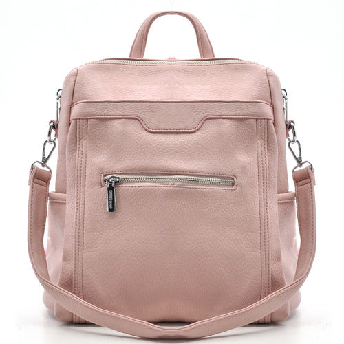 Zaino TRASFORMABILE 2IN1 in eco Pelle firmato   - Elegante e Resistente, Donna , Zaino Casual con Tasca Frontale con Zip e Tasche Laterali, Perfetto per Uso Quotidiano e Lavoro
