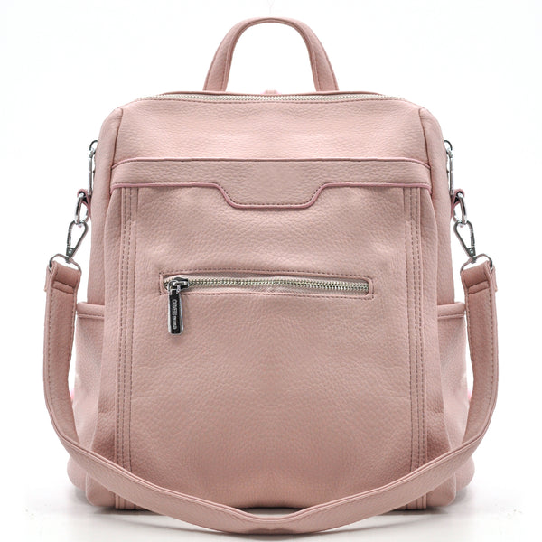 Zaino TRASFORMABILE 2IN1 in eco Pelle firmato   - Elegante e Resistente, Donna , Zaino Casual con Tasca Frontale con Zip e Tasche Laterali, Perfetto per Uso Quotidiano e Lavoro