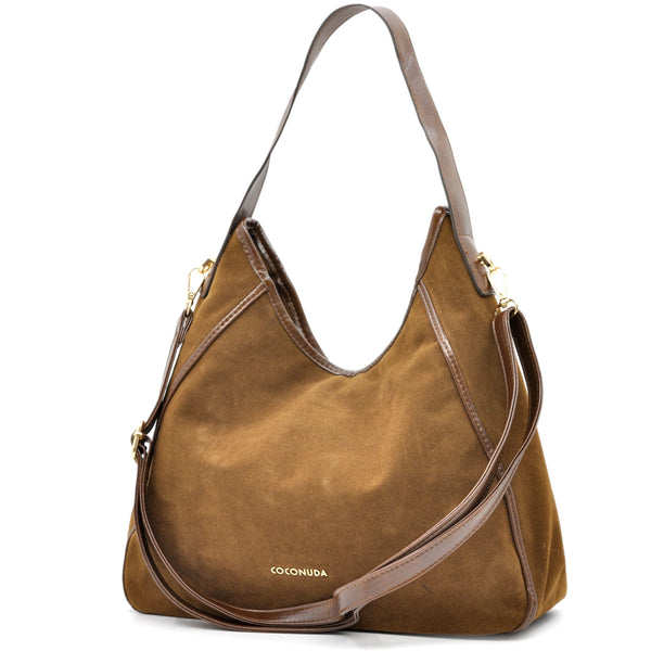 Borsa sacco hobo COCONUDA donna spalla a tracolla simil pelle scamosciata camoscio