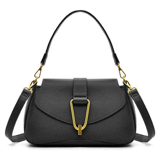 YYcoveri Borsa firmata a mano e tracolla 2 in 1 –_ mezzaluna con chiusura dorata simil pelle martellata