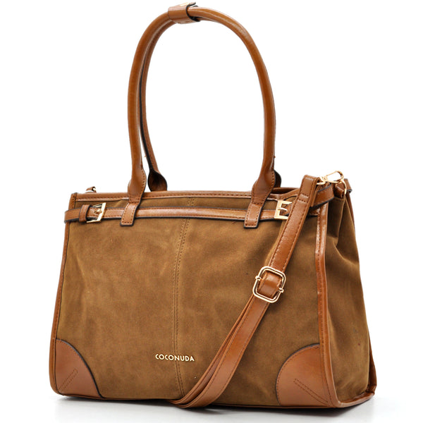 Borsa bauletto firmato COCONUDA donna spalla a tracolla simil pelle effetto camoscio scamosciata vintage