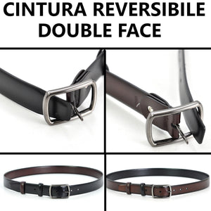 Cintura Cinta Uomo 3 cm reversibile bicolore double face nero Pelle Classica