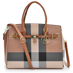 Borsa bauletto donna fantasia tartan check casual lucchetto tracolla rigida