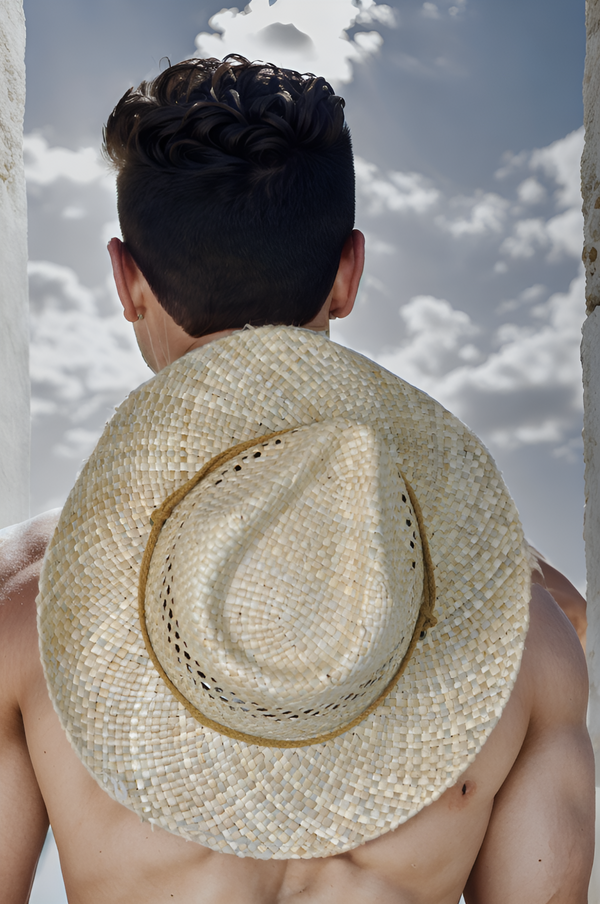 Cappello in paglia uomo intrecciata modello cowboy texas taglie 56 58 60 corda
