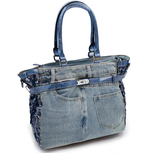 Borsa di jeans lustrini grande spalla shop grande capiente paillettes elegante