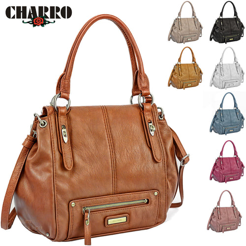 Borsa CHARRO bauletto multi tasche firmata capiente morbida spalla donna pelle