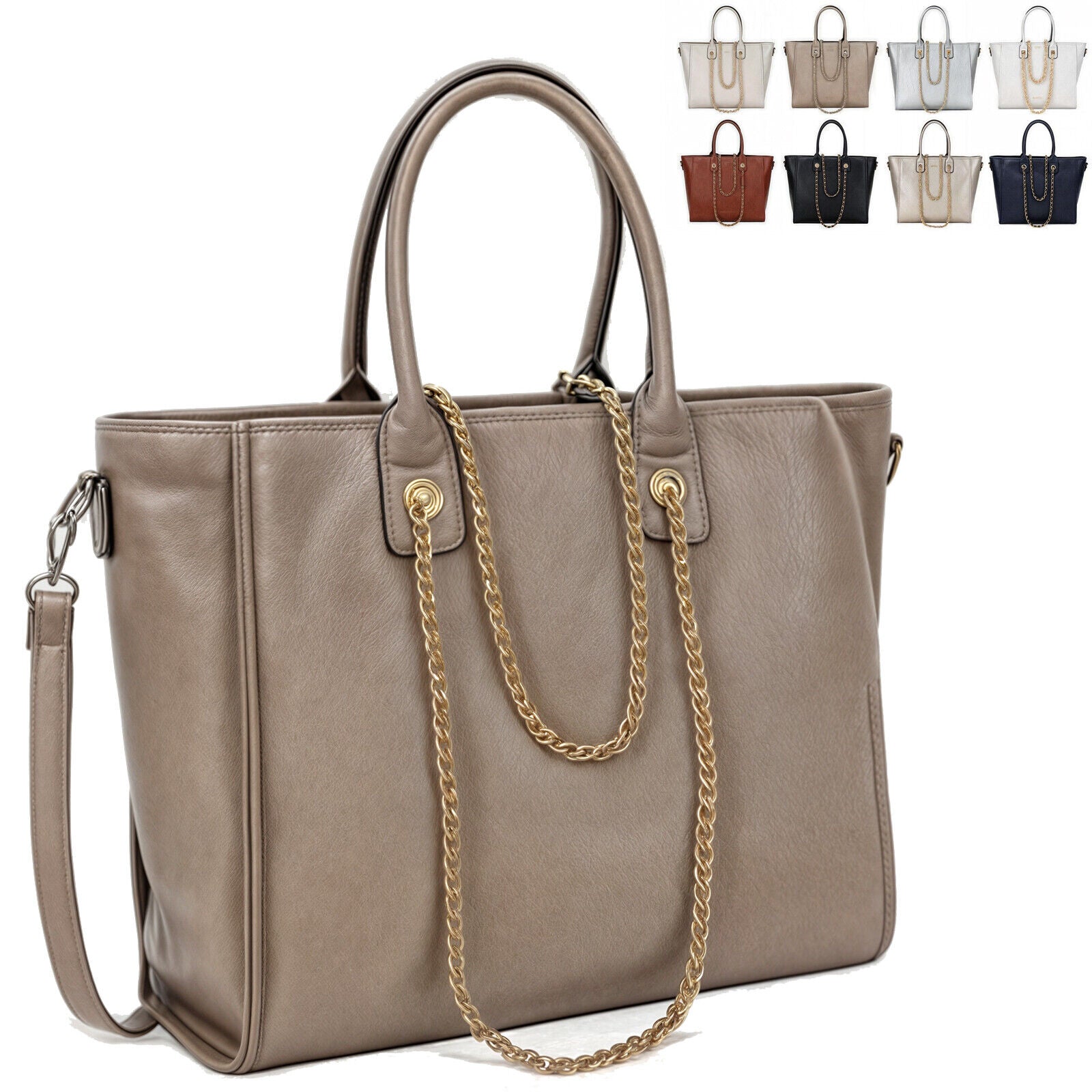 Borsa donna beige Gyoiamea tracolla grande pelle multi tasche mano catena spalla