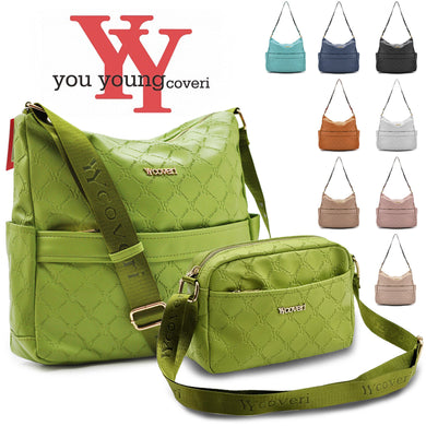 2in1 Borsa + Borsetta Firmata YYcoveri verde Donna fantasia logo Tracolla nuova