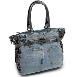 Borsa di jeans lustrini grande spalla shop grande capiente paillettes elegante