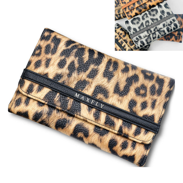 Portafoglio MAXFLY tasche pelle fantasia leopardata donna pelle carte trifold