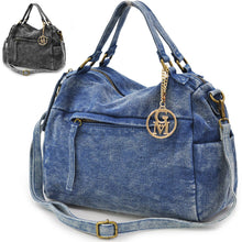 Carica l&#39;immagine nel visualizzatore di Gallery, Borsa bauletto tasche moda donna firmata GM jeans baule jeansato denim moda nero