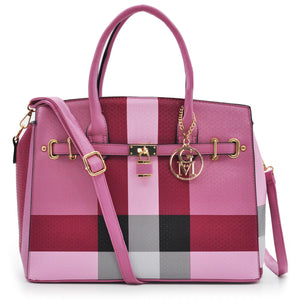 Borsa bauletto donna fantasia tartan check casual lucchetto tracolla rigida