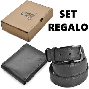 Bundle Pack REGALO con scatola Portafoglio CHARRO + cintura marrone VERA PELLE