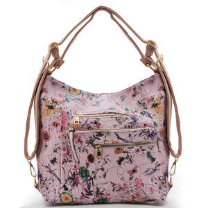 3in1 Borsa trasformabile in zaino fiorata spalla hobo sacco donna tracolla nuova