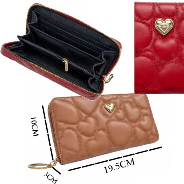 Portafoglio gyoiamea tasche pelle trapuntata cuori donna pelle carte cerniera