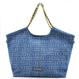 Borsa e. coveri shopping fantasia logo scritta jeans nuova spalla donna jeansata