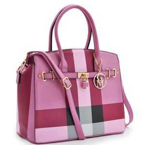 Borsa bauletto donna fantasia tartan check casual lucchetto tracolla rigida