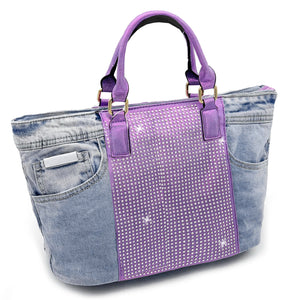 Borsa di jeans con strass glitter grande spalla shop grande capiente glitterata