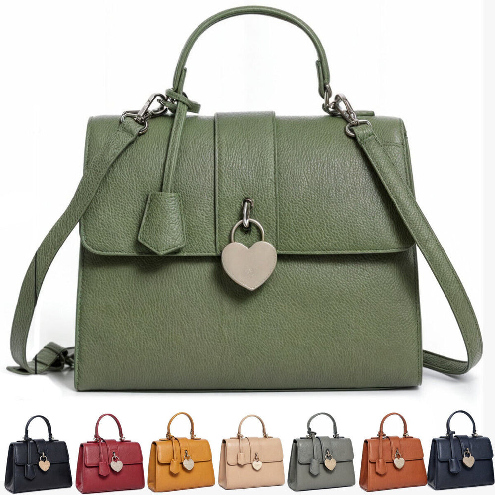 GM Borsa cuore donna bauletto baule pelle rigida piccola verde signora elegante