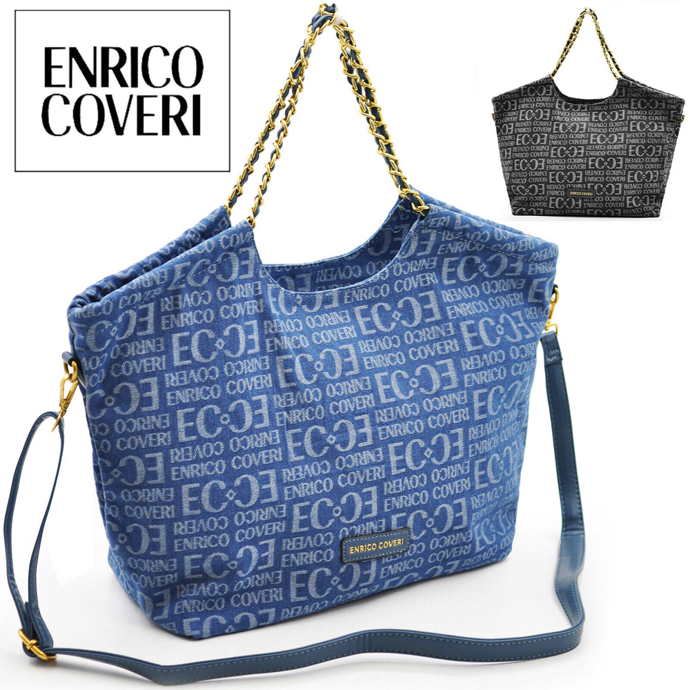 Borsa e. coveri shopping fantasia logo scritta jeans nuova spalla donna jeansata