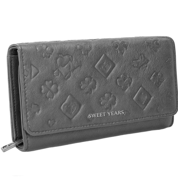 Portafoglio sweet years tasche pelle ricamata donna pelle carte cerniera trifold