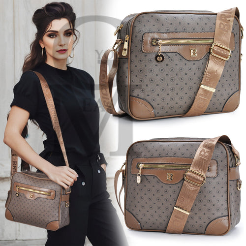 borsa donna spalla originale Briciole messenger fantasia scritte tracolla beige