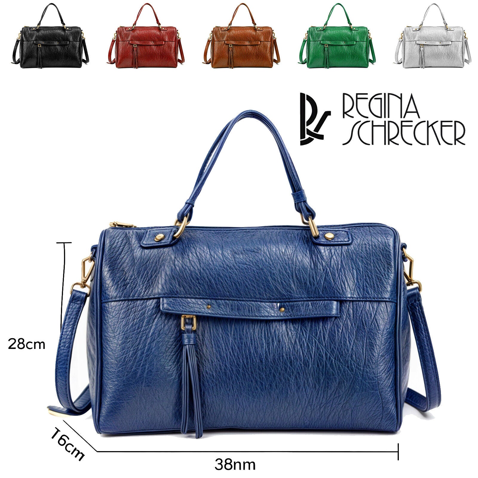 Borsa firmata Regina scherker pelle casual spalla bauletto grande capiente blu