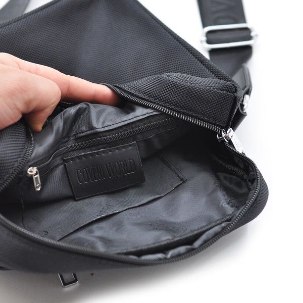 Borsello uomo firmato COVERI nero tasche tessuto tecnico nylon passeggio nuovo